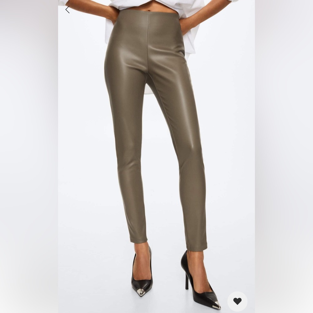 NEW Mango faux leather khaki leggings MED